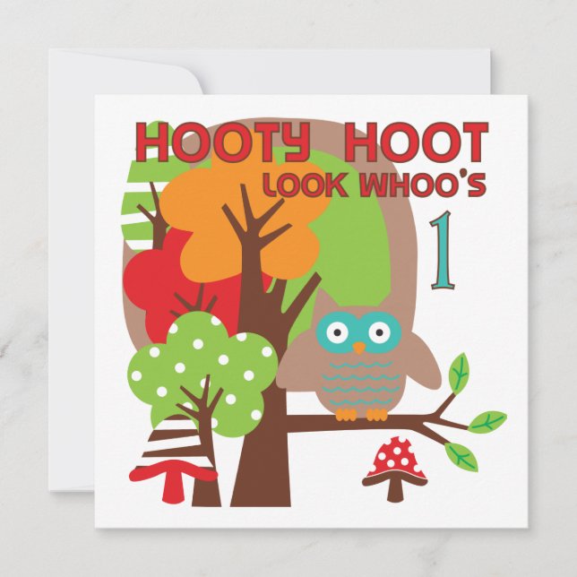 Invitación Camisetas y regalos de Owl First Birthday (Anverso)