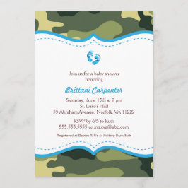 Invitación Camo azul y verde Baby Shower invita con pies