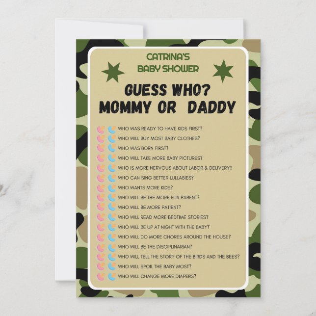 Invitación Camo Baby Shower - Nombre editable, 5x7 (Anverso)