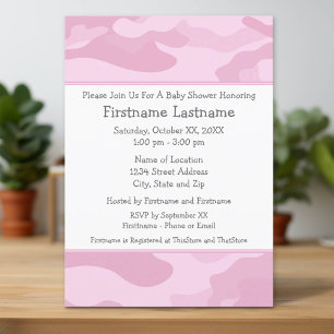 Invitación Camo Baby Shower o Fiesta - rosa claro