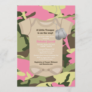 Invitación Camo Baby Shower, pequeño Chica militar del ejérci
