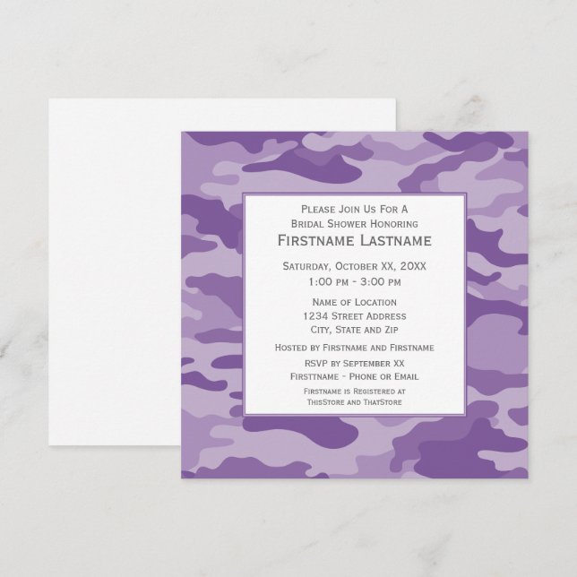 Invitación Camo Bridal Shower o Engagement Party (Anverso / Reverso)