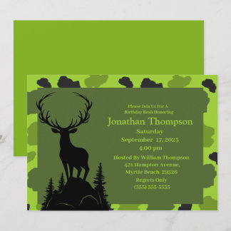 Invitación Camo Deer On The Hill Birthday Invitation