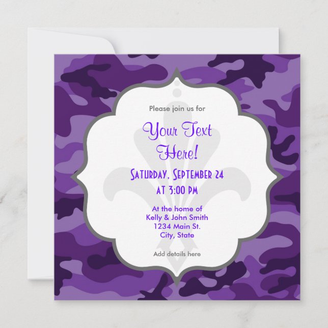 Invitación Camo púrpura brillante, camuflaje (Anverso)