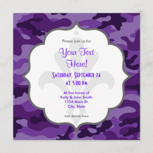 Invitación Camo púrpura brillante, camuflaje