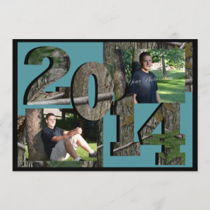Invitación Camo Twin Foto de árbol de 2014 Azul Verde azulado