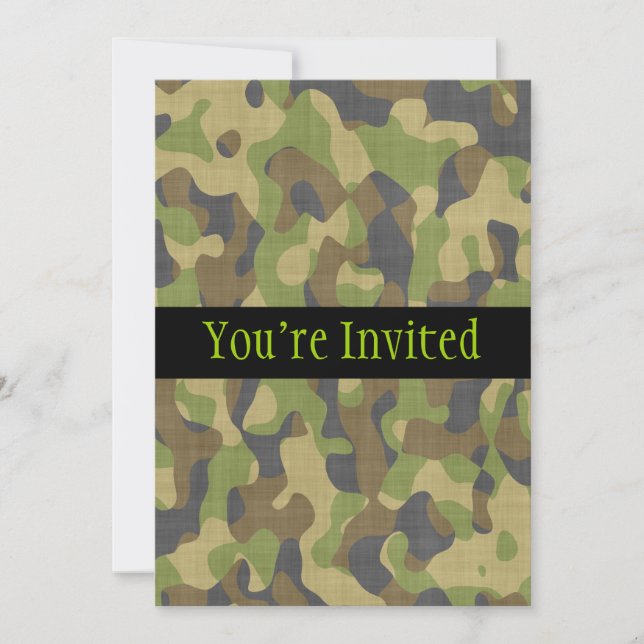 Invitación Camo Verdes y Browns (Anverso)