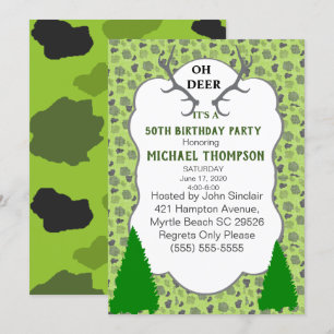 Invitación Camo y Deer Antlers Fiesta de cumpleaños número 50