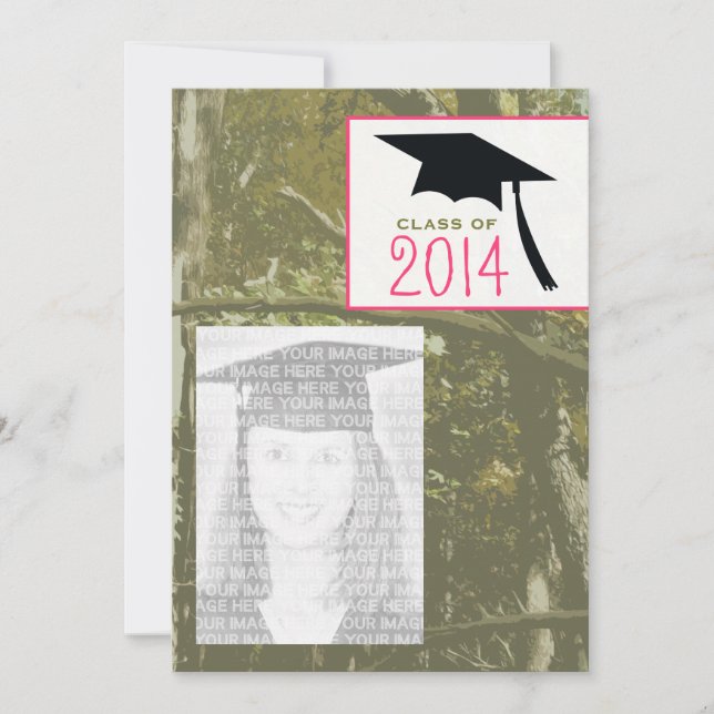 Invitación Camo y la clase rosada de la graduación 2014 de la (Anverso)