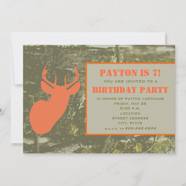 Invitación Camo y la fiesta de cumpleaños anaranjada de la (Anverso)