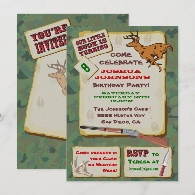 Invitación Camoflage Deer Hunting Birthday Party (Anverso / Reverso)