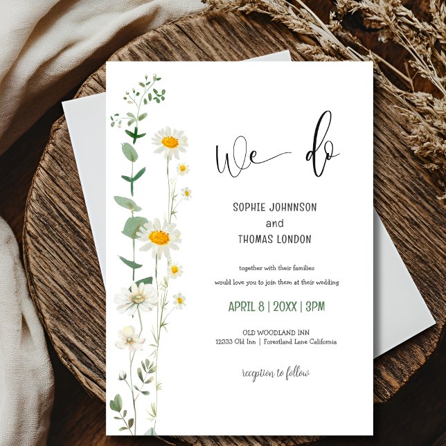 Invitación Camomile blanco simple boda minimalista (Subido por el creador)