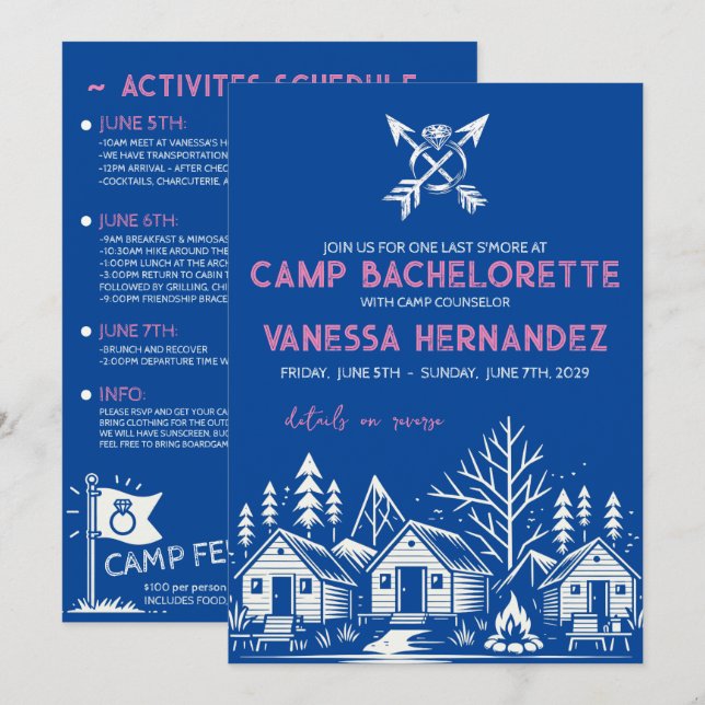 Invitación Camp Bachelorette (Anverso / Reverso)