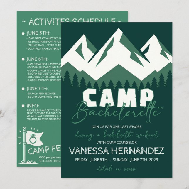 Invitación Camp Bachelorette (Anverso / Reverso)
