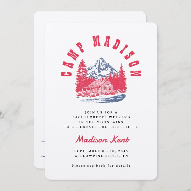 Invitación Camp Bachelorette Bold Retro Mountain Boda (Anverso / Reverso)