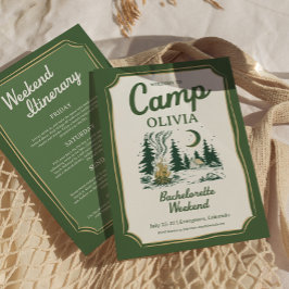 Invitación Camp Bachelorette Green Glamping Itinerary 