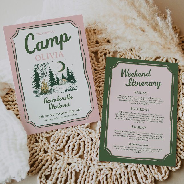Invitación Camp Bachelorette Green Glamping Itinerary  (camp bachelorette party)