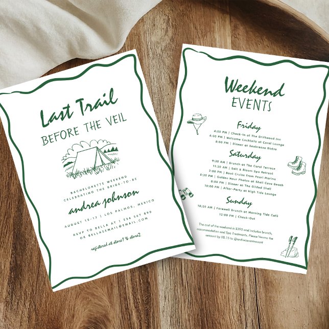 Invitación Camp Bachelorette Hand Drawn Itinerary Weekend (Subido por el creador)