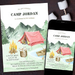 Invitación Camp Out Birthday Boys Camping Adventure<br><div class="desc">Invitación al cumpleaños Camp Out con la escena de acampada acuarela. La plantilla de invitación es flexible, por lo que puede personalizar para una aventura nocturna de acampada o una fogata y una velada más, por ejemplo. El diseño cuenta con un campamento junto al lago con tiendas de campaña, fogones,...</div>