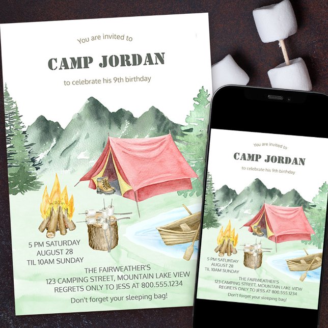 Invitación Camp Out Birthday Boys Camping Adventure (Subido por el creador)