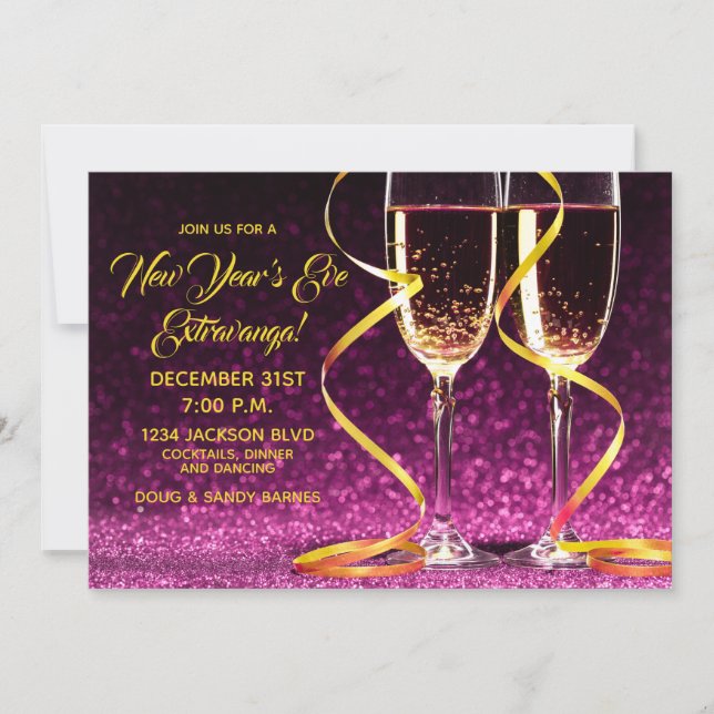 Invitación Campagne de oro morado congrega a Fiesta de Nochev (Anverso)