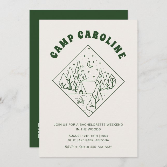 Invitación Campamento Bachelorette Party Código QR Itinerario (Anverso / Reverso)