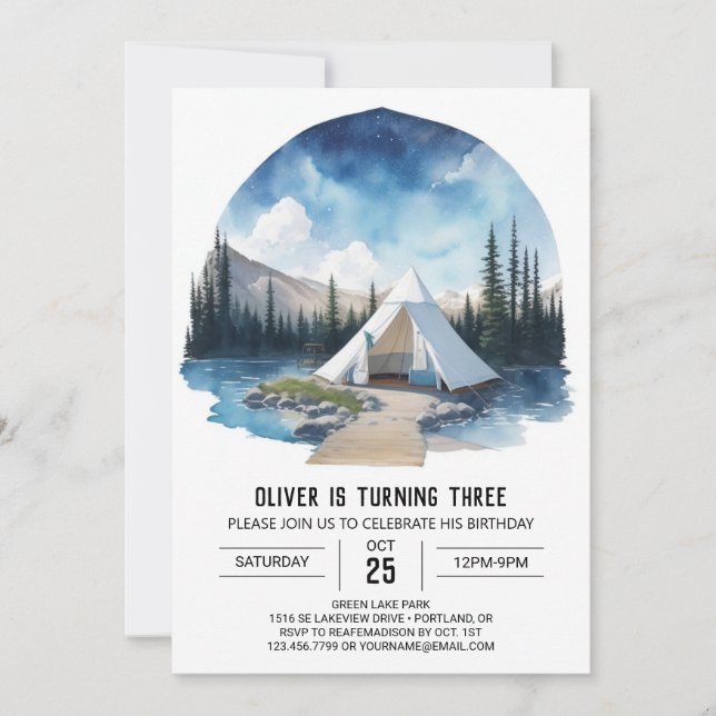 Invitación Campamento bajo el cumpleaños del cielo estrellado (Anverso)