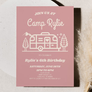 Invitación Campamento de Camper Retro Rosado fuera fiesta de 