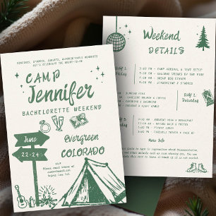 Invitación Campamento de camping con escritura manual, fiesta