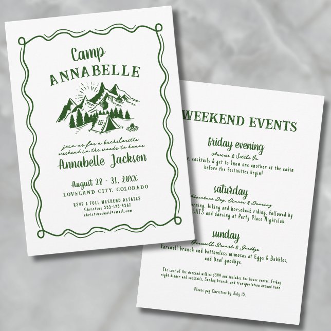 Invitación Campamento de chicas despedida de soltera fin de s (Camp Bachelorette Party Girls Weekend Invitation)