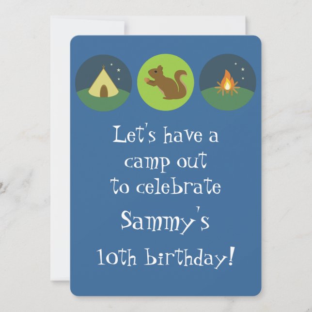 Invitación Campamento de cumpleaños fuera (Anverso)