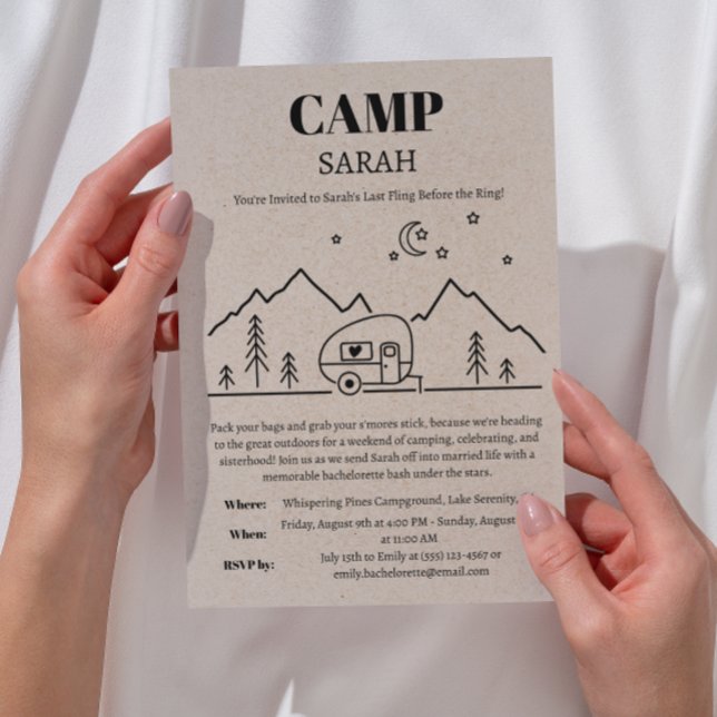 Invitación Campamento de Despedida de Soltera y Itinerario de (Subido por el creador)