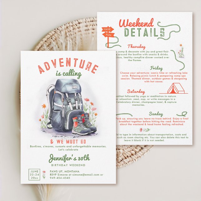 Invitación Campamento de glamping campamento salvaje fin de s (adult camping weekend birthday wildflowers camp backpack adventure)