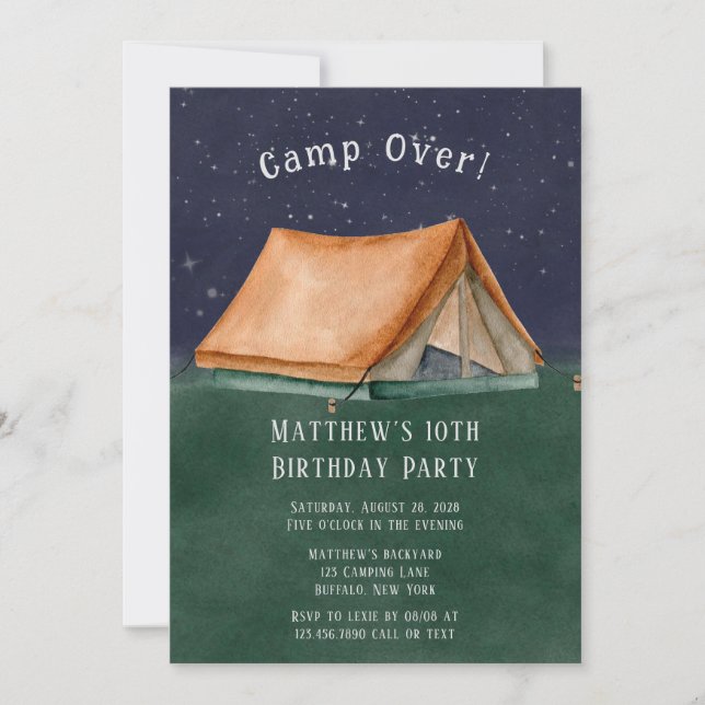 Invitación Campamento De Moda Sobre La Fiesta Del Cumpleaños  (Anverso)