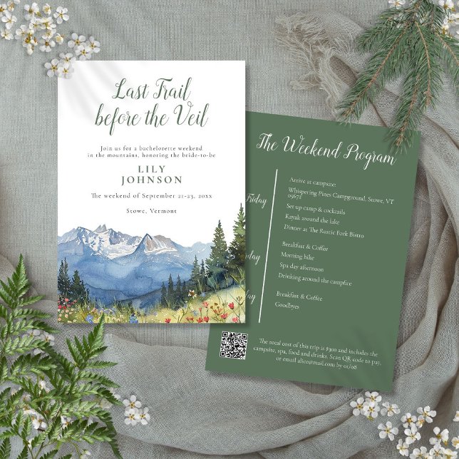 Invitación Campamento de Montaña Rústico Fin de Semana de la  (Rustic Mountain Camp Hiking Bachelorette Weekend Invitation)