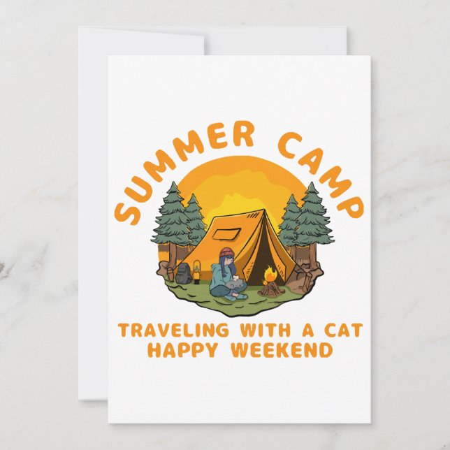 Invitación Campamento de verano viajando con un gato  (Anverso)