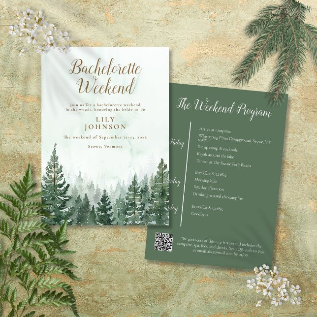 Invitación Campamento Forestal Rústico de Woodland Campamento (Rustic Woodland Forest Camp Bachelorette Weekend Invitation)