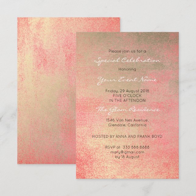 Invitación Campaña Coral de oro Sepia Metálico Blanco Mínimo (Anverso / Reverso)