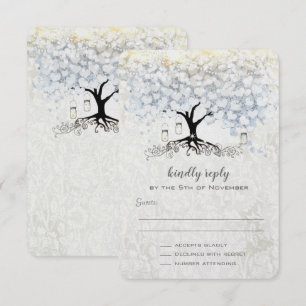 Invitación Campana de Boda Corazón Azul Hoja de Árbol Boda RS