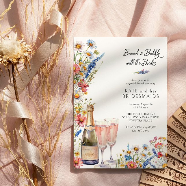 Invitación Campana de damas de honor brunch y bubbly (Brunch + Bubbly with Bride Invite from the Country Wildflower Wedding Collection by Darling & May)