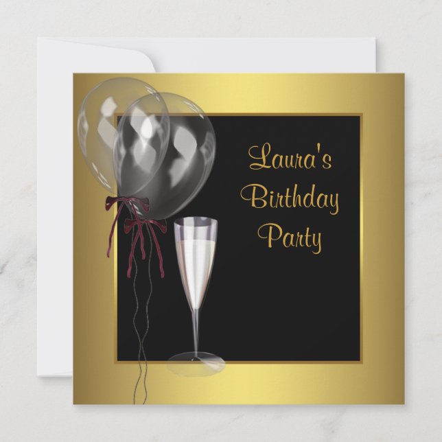 Invitación Campaña de Oro Negro Mujeres Fiesta de Cumpleaños (Anverso)