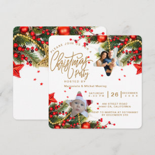Invitación Campana de oro rojo Foto de fiesta de Navidad Holl