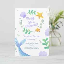 Invitación Campaña De Sirenas Púrpura Bajo El Cumpleaños Del