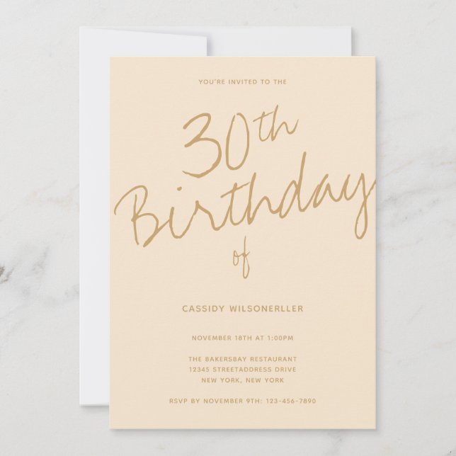 Invitación Campaña minimalista 30 cumpleaños (Anverso)