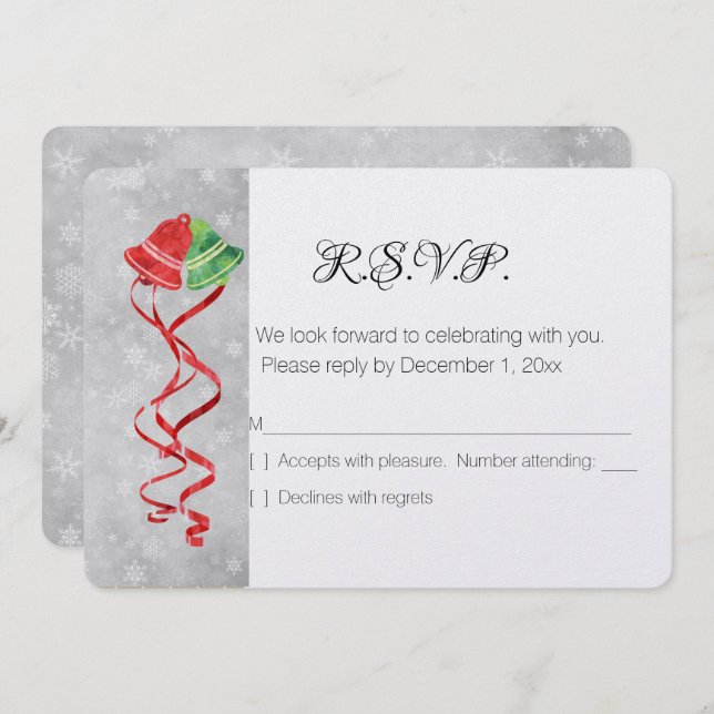 Invitación Campanas de Acuarela /Boda de Navidad /RSVP (Anverso / Reverso)