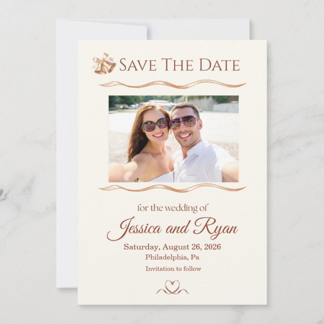 Invitación Campanas de boda con foto Save the Date (Anverso)