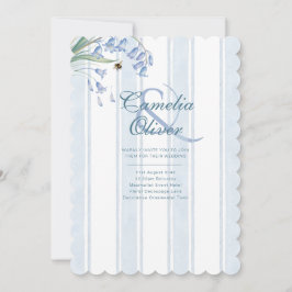 Invitación Campanas de Boda de Flores Rayas Azules Patrimonio