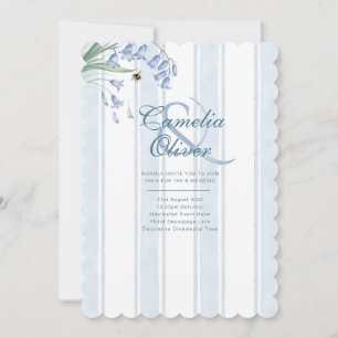 Invitación Campanas de Boda de Flores Rayas Azules Patrimonio