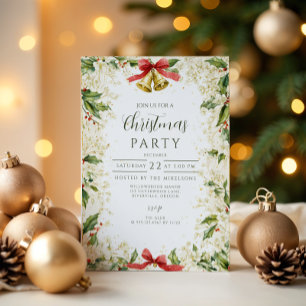 Invitación Campanas de Navidad de Acebo Elegante