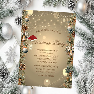 Invitación Campanas de Navidad Piñas Gorro de Santa Navidad 